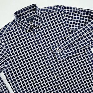 Scott Barber Shirt Mens XL Blue White Casual Button Down Plaid Cotton Preppy